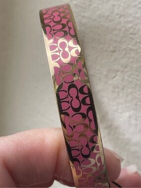 Coach Gold & Pink Signature Logo Bangle Bracelet
